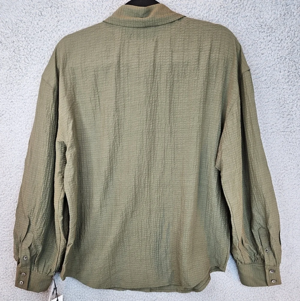 Treasure & Bond Womens Olive Night Button Front Shirt Sz S Preppy Oversized